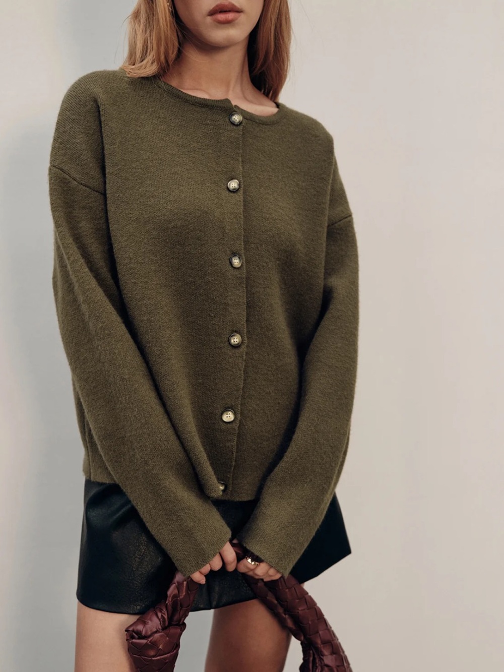 Commense Olive Green Button-Front Cardigan Scarf Sweater - Women - Picture 5 of 8